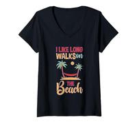 Femme I Like Long Walks on The Beach Touriste d'été - T-Shirt avec Col en V