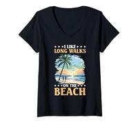 Femme I Like Long Walks On The Beach Touriste d'été T-Shirt avec Col en V