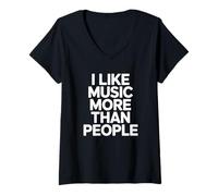 Femme I Like Music More Than People Art Simple Musique Humeur T-Shirt avec Col en V