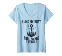 Femme I Like My Boat and Maybe 3 People Funny Camping Anchor Humor T-Shirt avec Col en V