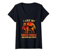 Femme I Like My Border Terrier And Maybe 3 People Owners Dog Owners Retro T-Shirt avec Col en V