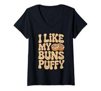 Femme I Like My Buns Puffy Funny Baker Rouleau de Cannelle rétro années 70 T-Shirt avec Col en V