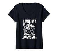 Femme I Like My Men How I Like My Coffee at Church - Christian joy T-Shirt avec Col en V