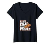 Femme I Like Pizza More Than People Favori introverti |- T-Shirt avec Col en V