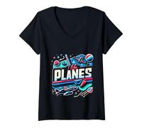 Femme I Like Planes Profession pilote de l'aviation |||-- T-Shirt avec Col en V
