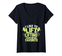 Femme I Like To Lift Lifting Is My Favorite Haltérophilie ----- T-Shirt avec Col en V
