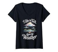Femme I Like to Talk About The Weather Prévisions plaisanteries - T-Shirt avec Col en V