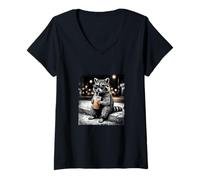 Femme I Live Here Now - Coffee - Too Tiered for This - Raton Laveur T-Shirt avec Col en V