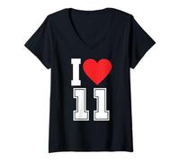 Femme I Love 11 Number 11th Birthday Maillot de Football pour Fan de Sport T-Shirt avec Col en V