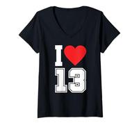 Femme I Love 13 Number 13th Birthday Maillot de Football pour Fan de Sport T-Shirt avec Col en V