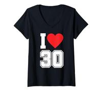 Femme I Love 30 Number 30th Birthday Maillot de Football pour Fan de Sport T-Shirt avec Col en V