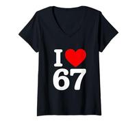 Femme I Love 67 T-Shirt avec Col en V