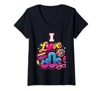 Femme I Love 80s Soirée Année 80 Cassette Retro T-Shirt avec Col en V