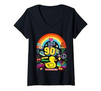 Femme I Love 90s, Back to 90's avec motif graphique canard jaune T-Shirt avec Col en V