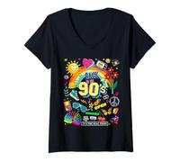 Femme I Love 90's, Retro Back to 90's Stuff Illustration Graphic T-Shirt avec Col en V