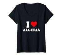 Femme I Love Algérie Coeur Cadeau Algérien Algérienne T-Shirt avec Col en V