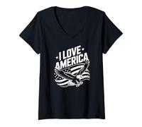 Femme I Love America Bold Eagle Stars Stripes T-Shirt avec Col en V