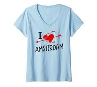 Femme I Love Amsterdam Pays-Bas Heart Flèche City Voyage néerlandais T-Shirt avec Col en V