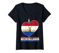 Femme I Love Amsterdam Pays-Bas Moulins à Vent et Tulipes Cœur T-Shirt avec Col en V