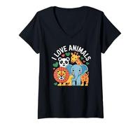 Femme I Love Animals Mignon Wildlife Friends Kids T-Shirt avec Col en V