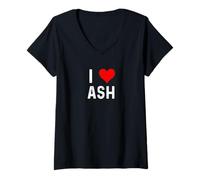 Femme I Love Ash - Cœur - Nom Ashley T-Shirt avec Col en V