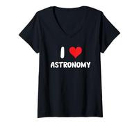 Femme I Love Astronomy - Cœur - Astronome Galaxie Espace Lune Étoile T-Shirt avec Col en V