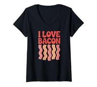 Femme I Love Bacon Delicious Grésillant Humour Fun T-Shirt avec Col en V