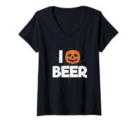 Femme I Love Beer Drinking Funny Beer Drinker Beer Drinker Beer Halloween T-Shirt avec Col en V