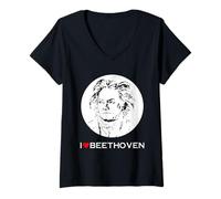 Femme I Love Beethoven Compositeur de Musique Classique Portrait Art T-Shirt avec Col en V