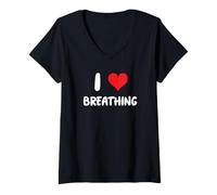 Femme I Love Breathing - Cœur - Yoga Bodywork Méditation Méditation T-Shirt avec Col en V