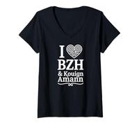 Femme I Love Bretagne & Kouign Amann Cœur Bretagne Gourmandise T-Shirt avec Col en V