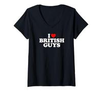 Femme I Love British Guys T-Shirt avec Col en V