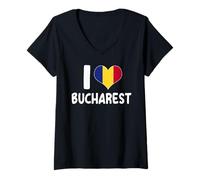 Femme I Love Bucarest Roumanie Drapeau Roumanie Cœur T-Shirt avec Col en V