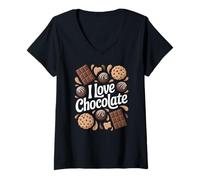 Femme I Love Chocolate Sweet Cookies and Bonbons T-Shirt avec Col en V