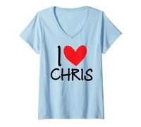 Femme I Love Chris Nom personnalisé Homme Guy BFF Friend Heart Boys T-Shirt avec Col en V
