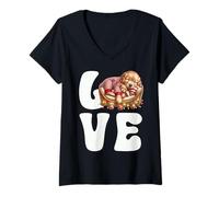 Femme I Love Christmas Dog Cuddle with Teddy Bear Golden Retriever T-Shirt avec Col en V