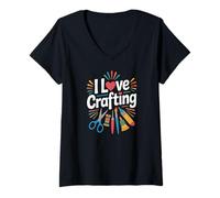 Femme I Love Crafting Art Lover DIY Couture Peinture T-Shirt avec Col en V