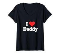 Femme I Love Daddy Coeur pour la fête des Pères Père J'aime Papa T-Shirt avec Col en V