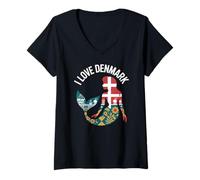 Femme I Love Danemark Drapeau Silhouette sirène T-Shirt avec Col en V