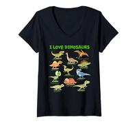Femme I Love Dinosaurs Pré-Historique Educatif Enfants Hobby T-Shirt avec Col en V