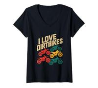 Femme I Love Dirtbikes Passionné de Motocross T-Shirt avec Col en V