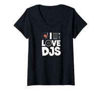 Femme I Love DJs Plateau tournant en vinyle T-Shirt avec Col en V