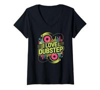 Femme I Love Dubstep Haut-Parleur Vibrant T-Shirt avec Col en V