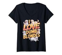 Femme I Love Dumb Blondes Golden Retriever Humor T-Shirt avec Col en V