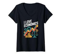 Femme I Love Economics Passionné de Croissance financière T-Shirt avec Col en V