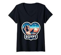 Femme I Love Egypt Cœur Pyramides Sphynx Vintage Sunset Souvenir T-Shirt avec Col en V