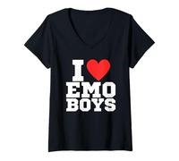 Femme I Love Emo Boys | y2k | Coeur Rouge | Amour | Emo | scène T-Shirt avec Col en V