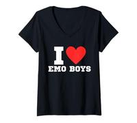 Femme I Love Emo Boys | y2k | Coeur Rouge | Amour | Emo | scène T-Shirt avec Col en V