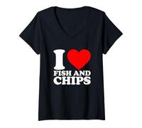 Femme I Love Fish and Chips T-Shirt avec Col en V