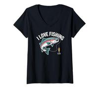 Femme I Love Fishing Attrape Truite Arc-en-ciel Amusant T-Shirt avec Col en V